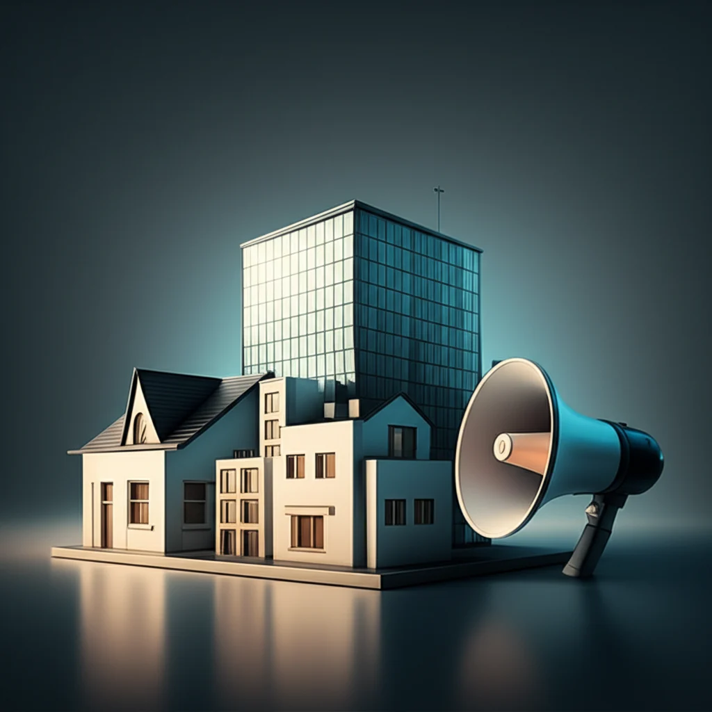 Visual representation of web essentials: domain (house icon), hosting (apartment building), and SEO (megaphone or search engine icon) emphasizing their importance as website foundations.