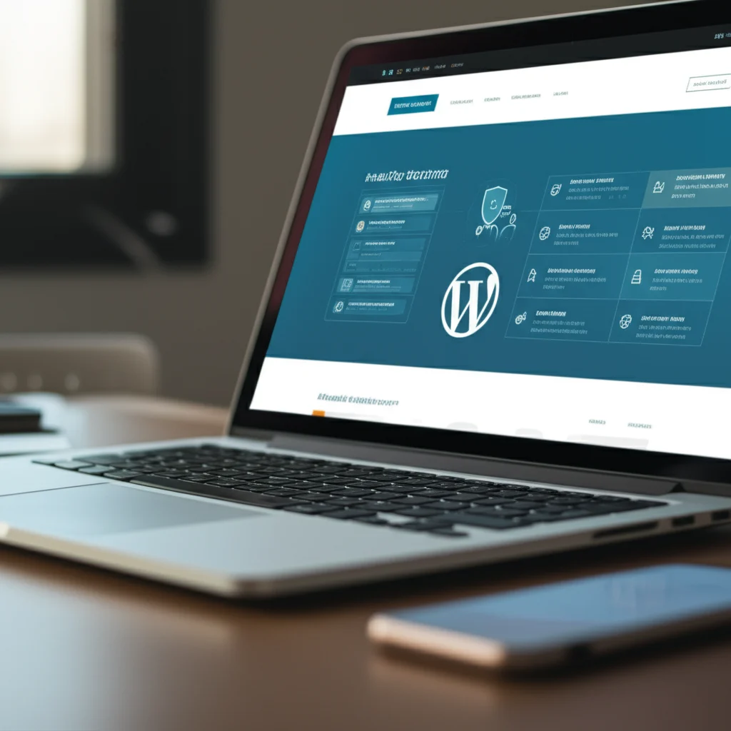Visual representation of affordable website services showing a checklist of features like responsive templates, domain & hosting packages, SSL security, essential website features, and WordPress logo.