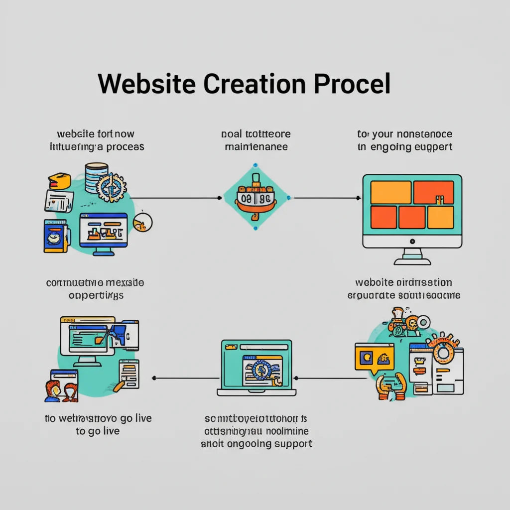 Step-by-step flowchart or infographic illustrating the website creation process from consultation to go live and ongoing support