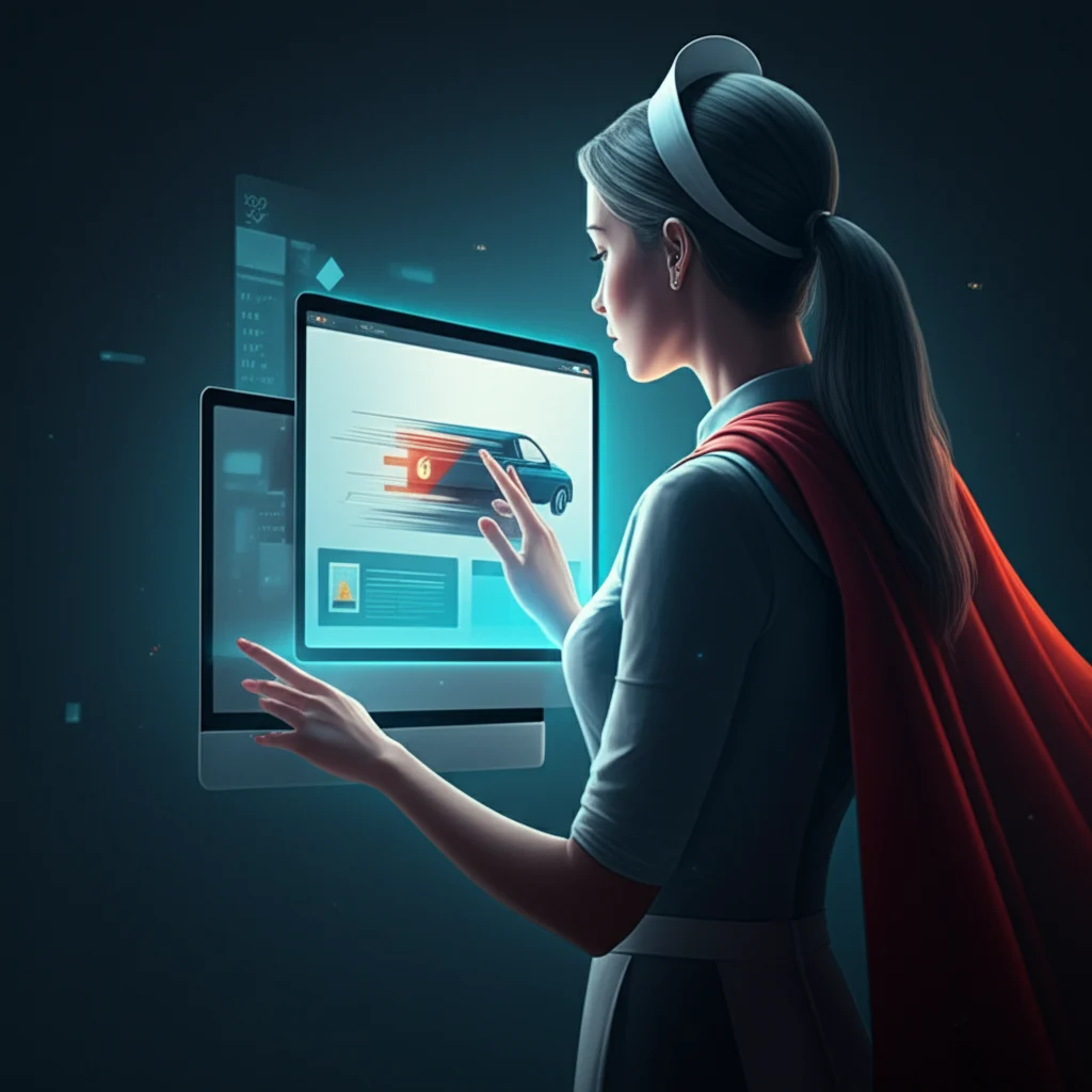 Ilustrasi superhero digital yang ngerawat website supaya tetap cepat dan aman