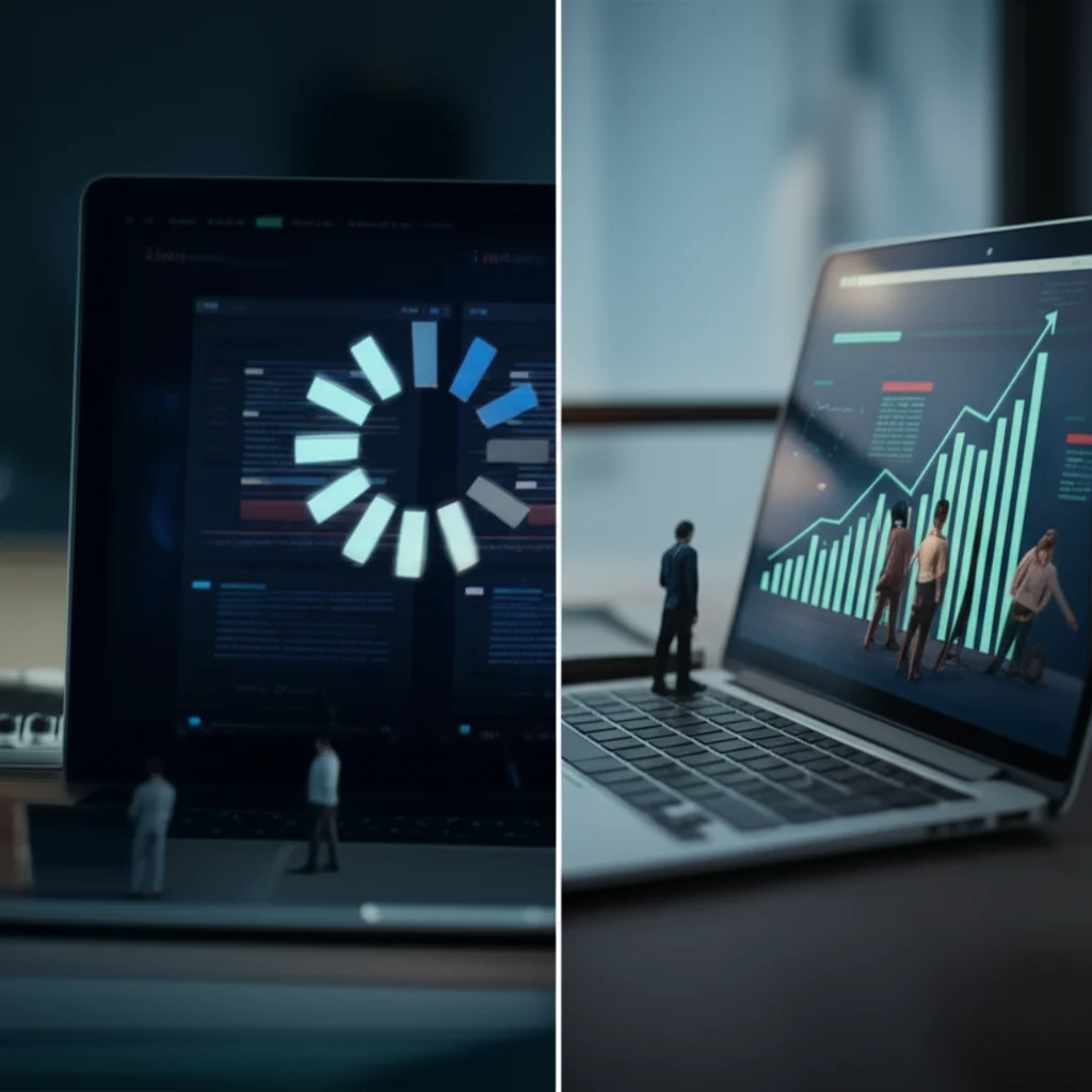 Perbandingan website Bu Sari sebelum dan sesudah dikelola secara profesional