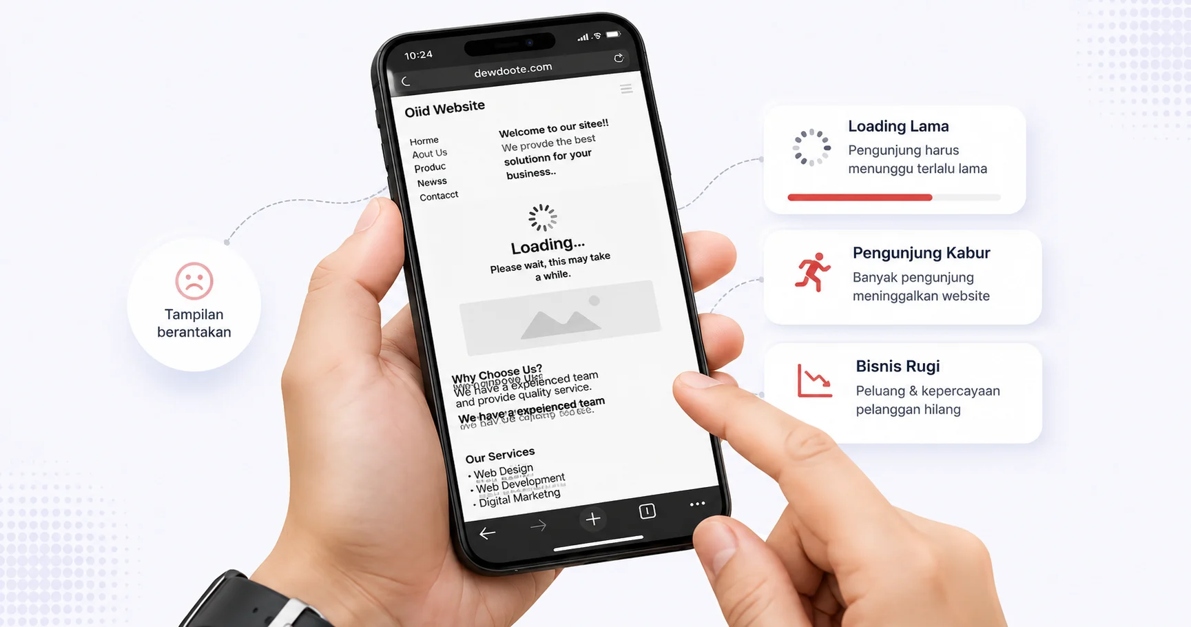Calon klien memegang HP membuka website